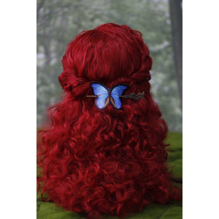 Costurero Real – wholesale Hårspänne - Dam – Blå fjäril hår Barrette Vegan läder Cottagecore2