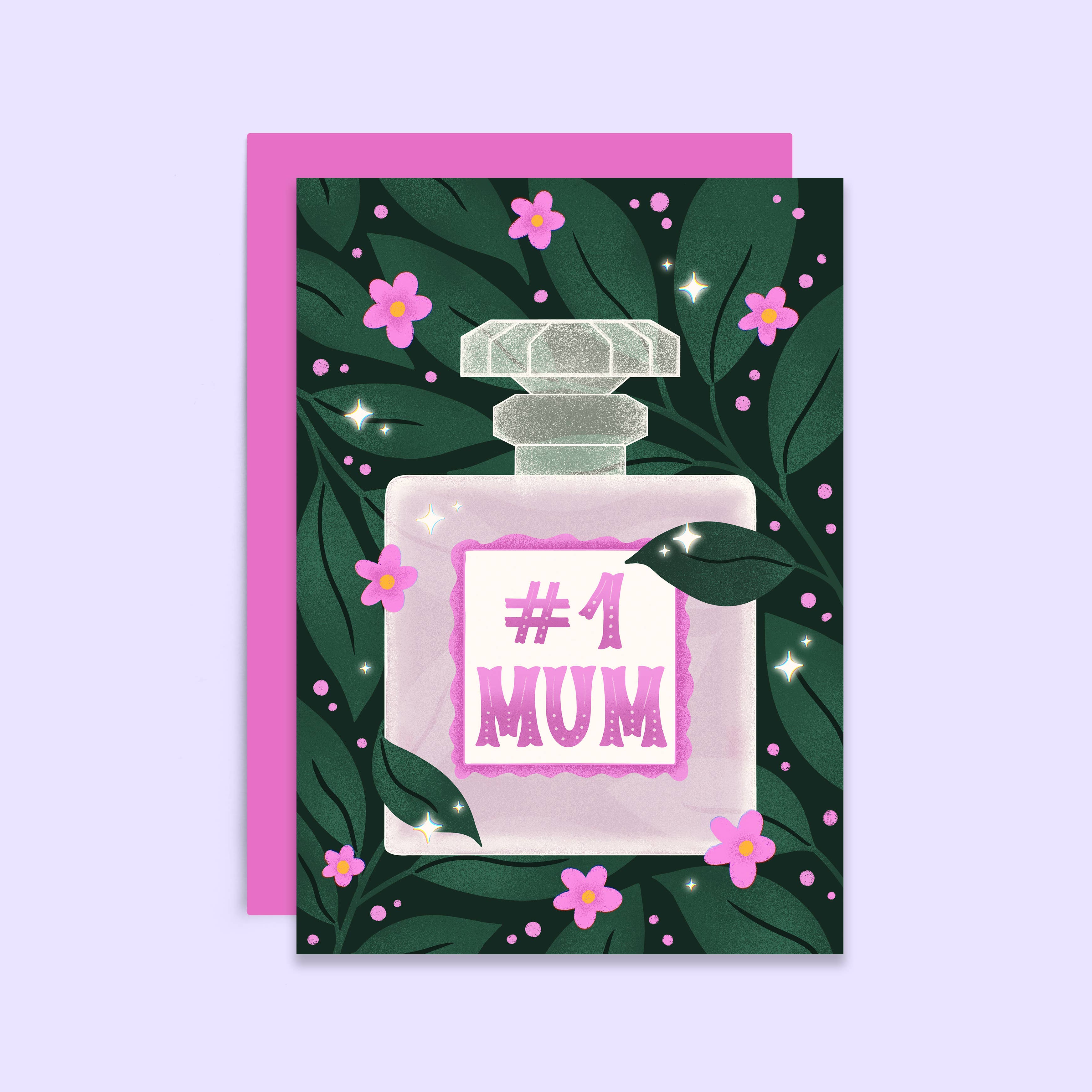 Tikkled Pink - Vente Carte pour la fête des Mères - Carte de bouteille de parfum N1 Mum | Carte élégante pour maman