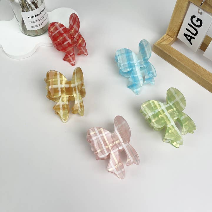 Retro colorful plaid bow hair claw clip for wholesale by mildstyles
