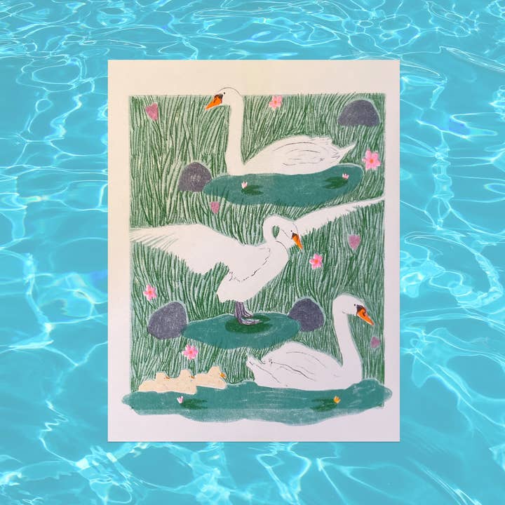 Swans Risograph for wholesale by mad dog studio