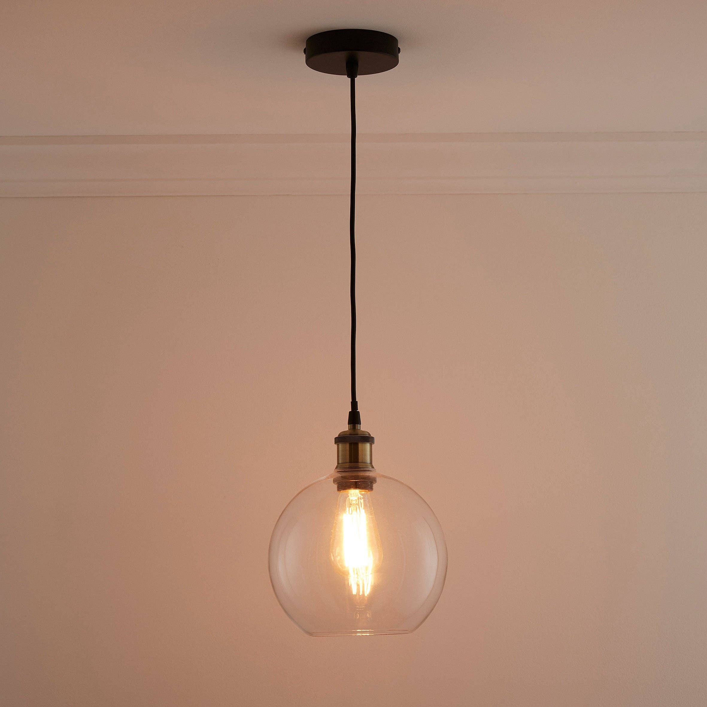 K LIVING – wholesale Chandelier/hanging light – Antonio 1 light Hanging Glass Ceiling Pendant with Filament Bulb 3 Colours Available Amber, Smokey Grey and Clear2
