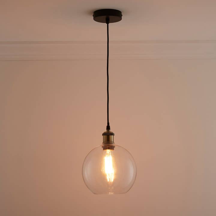 K LIVING – wholesale Chandelier/hanging light – Antonio 1 light Hanging Glass Ceiling Pendant with Filament Bulb 3 Colours Available Amber, Smokey Grey and Clear2