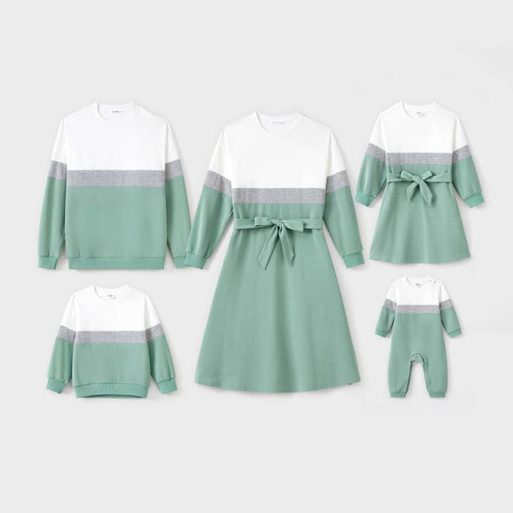 Green Family Matching Long Sleeves Sweater or Belted Dress for wholesale by PatPat Matching