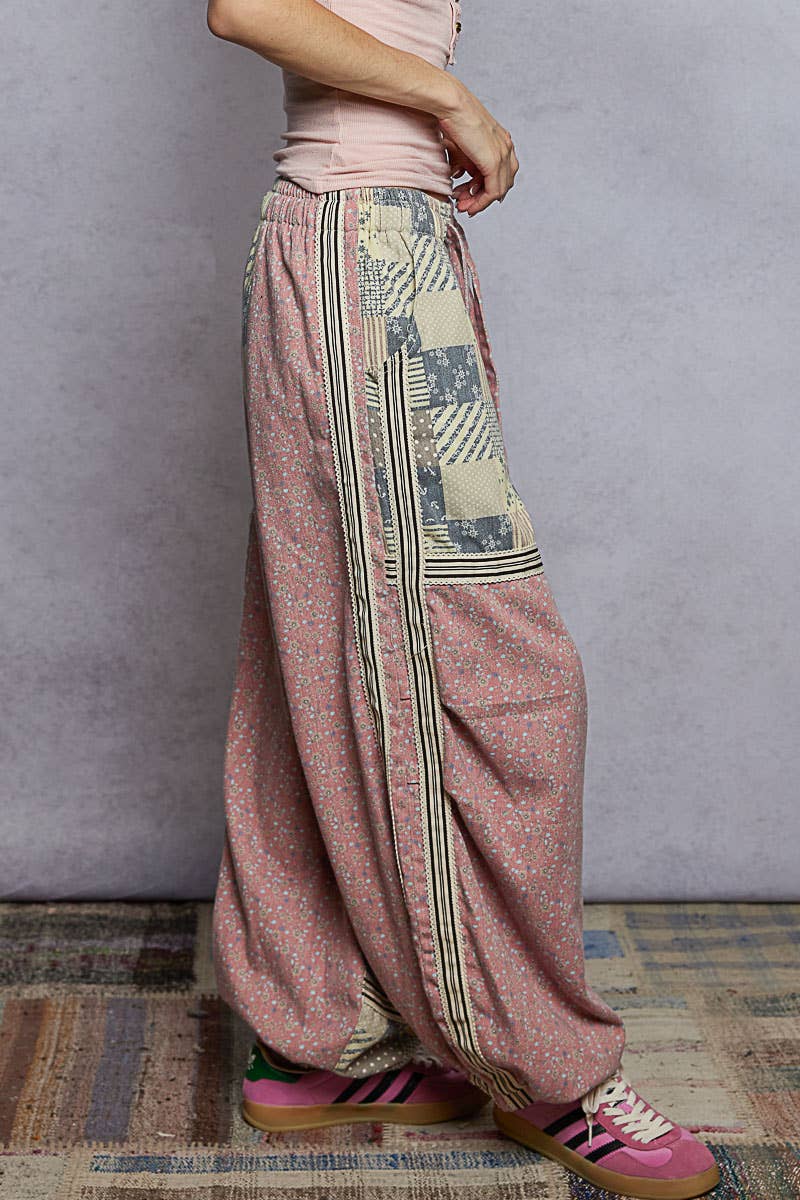 Pol Clothing - Wholesale Pants - Women's - Printed Woven Contrast Band Trim Jogger Pants11