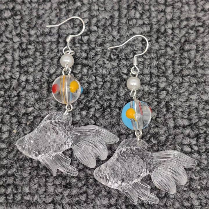 Mio Queena - Wholesale Dangle Earrings - YK - Transparent Acrylic Goldfish Dangle Earrings