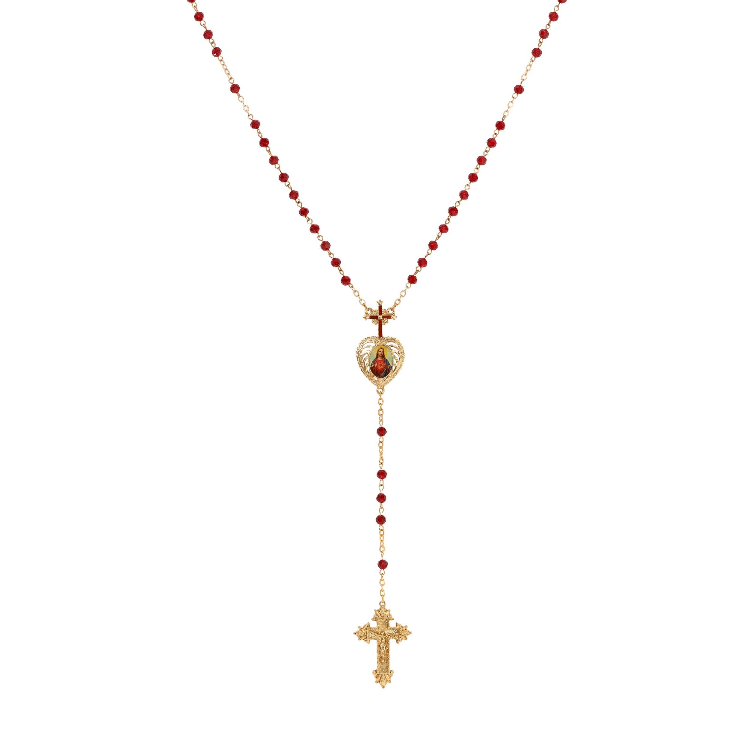 Gold Tone And Red Symbols Of Faith Sacred Heart of Jesus Crucifix Rosary 21" for wholesale on Faire1