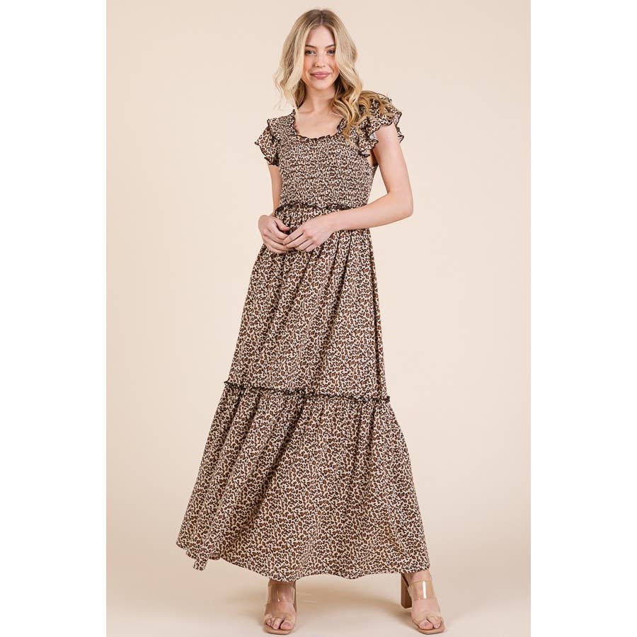 Leopard Print Ruffle Sleeve Tiered Maxi Dress for wholesale on Faire14