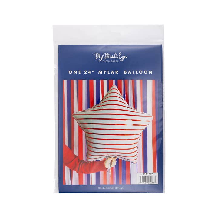 My Mind’s Eye - Wholesale Balloon - SSP1017 - Red Striped Star Shaped Mylar Balloon