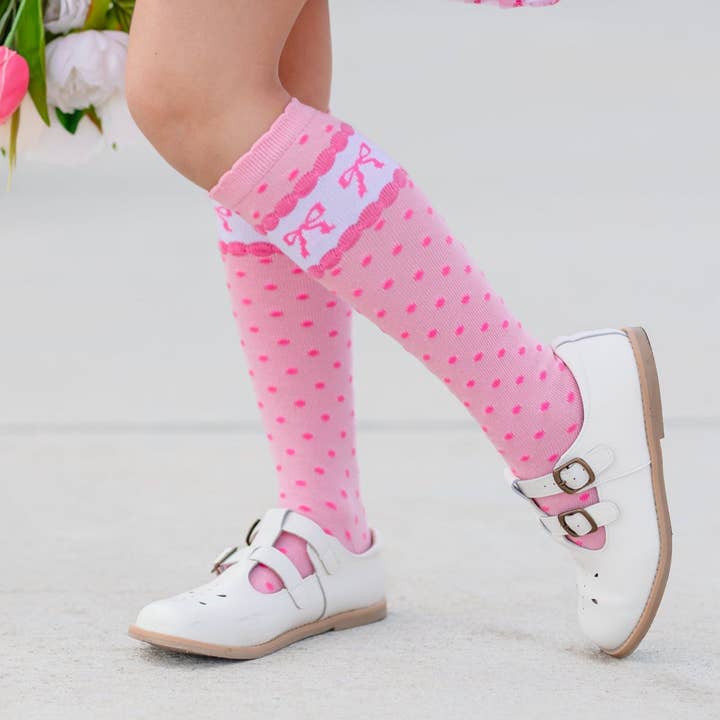 Little Stocking Co. - Wholesale Socks - Kids & Baby - Pink Bow Scalloped Knee Socks4
