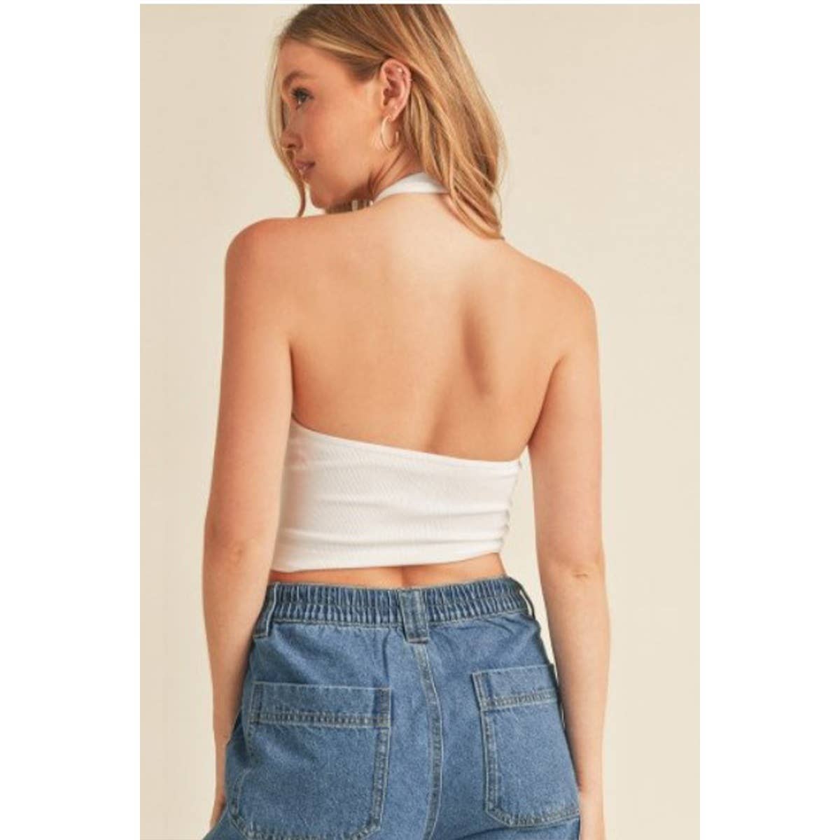 Timeless - Wholesale Tank Top - Women's - HALTER V NECK BRAMI RIBBED SEAMLESS CROP TOP6