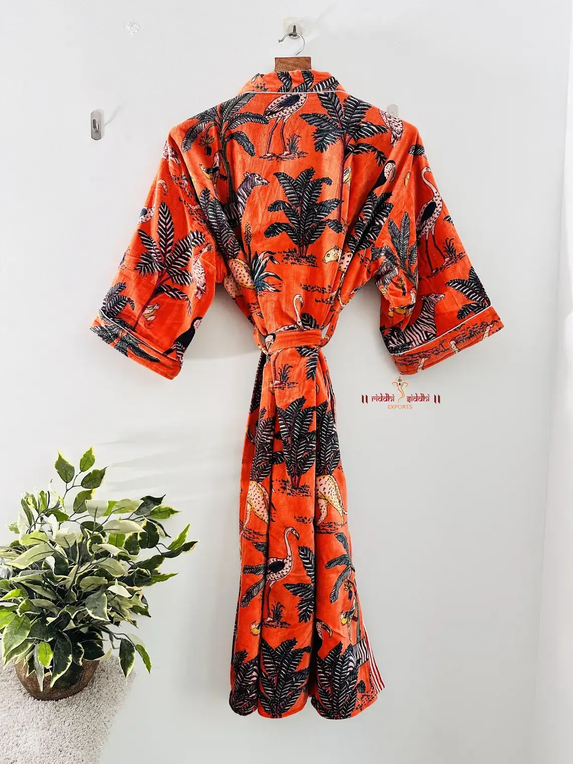 GYPSY STUDIO – wholesale Robe – Women's – velvet jungle print kimono robe| Handmade stitched robe |6