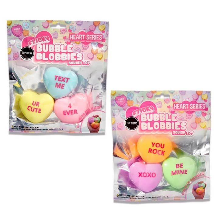 Top Trenz Inc - Wholesale Squishy Toy - Kids & Baby - Sticky Bubble Blobbies Valentines Conversation Hearts