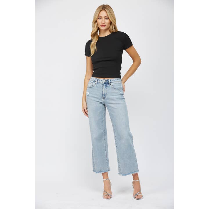 ELECTRIC BLUE HIGH RISE ANKLE WIDE LEG for wholesale on Faire