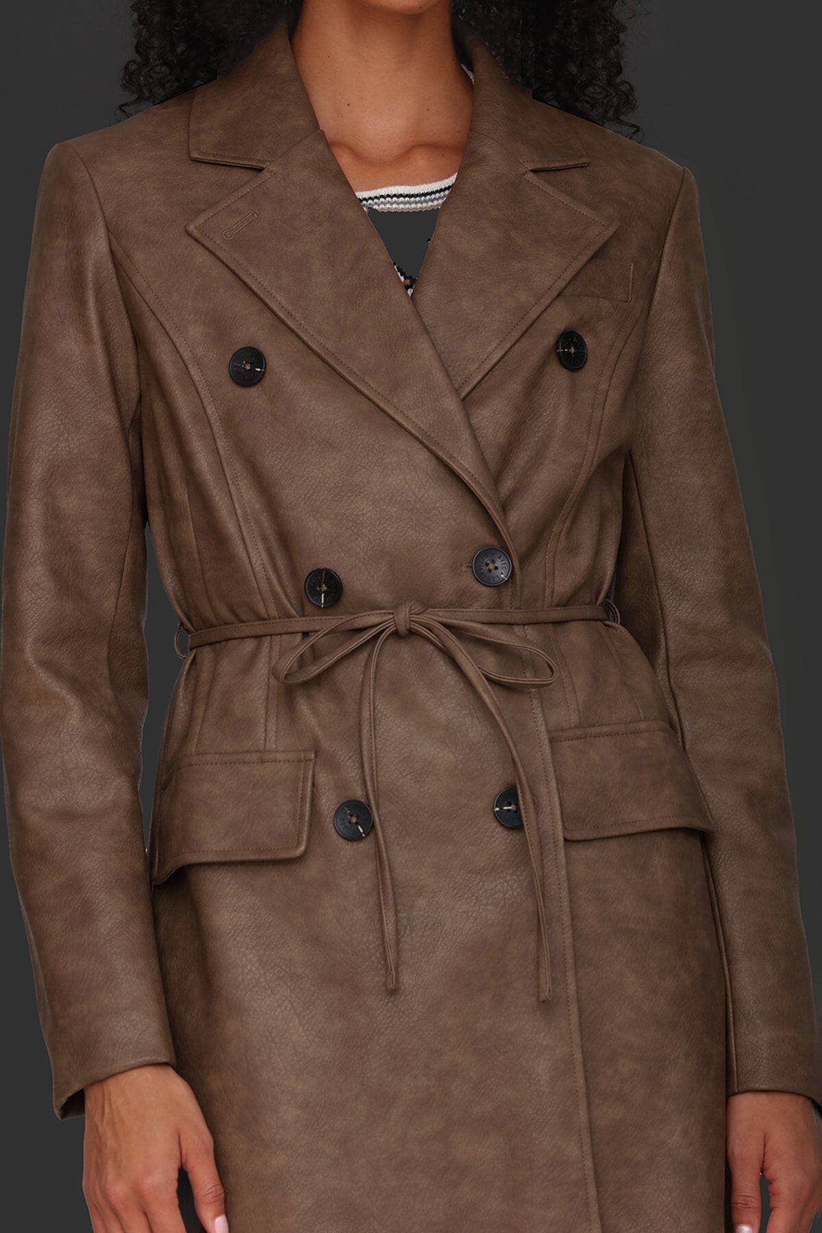 Java Belted Faux-Ever Leather™ Trench Coat for wholesale on Faire0