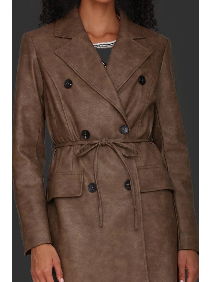 Java Belted Faux-Ever Leather™ Trench Coat for wholesale on Faire