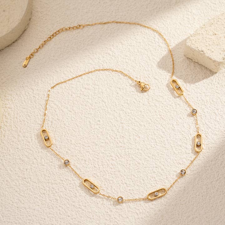 COSMOS - Wholesale Link & Chain Necklace - Golden Necklace with Gemstones – Elegant Refined Stainless Steel0
