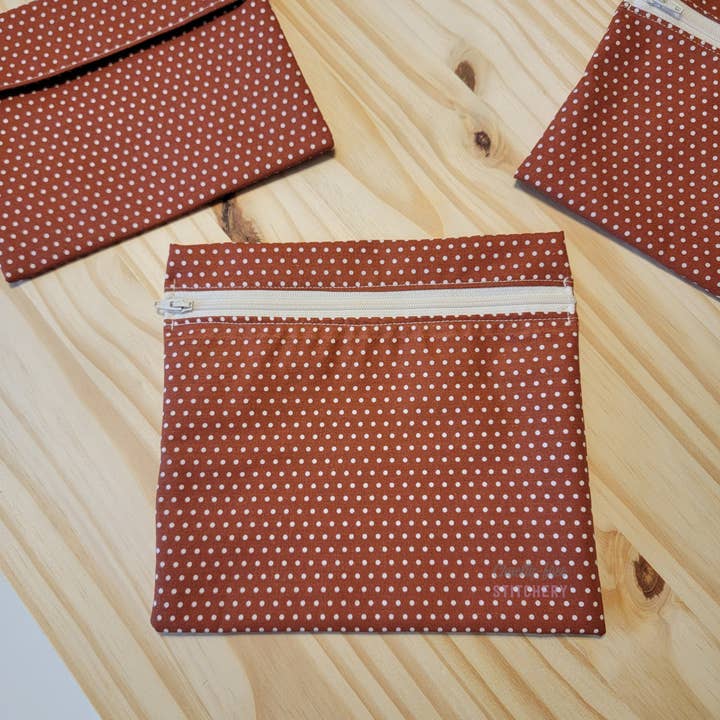 Cruelty-Free Stitchery - Wholesale Food storage wrap/bag - Reusable Snack/Sandwich Bag - Copper Dots2