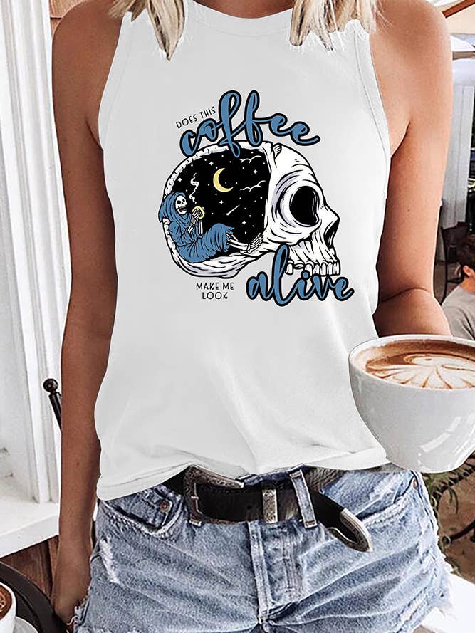 Coffee Alive Print Tank Top STC125C197 for wholesale by UNISHE