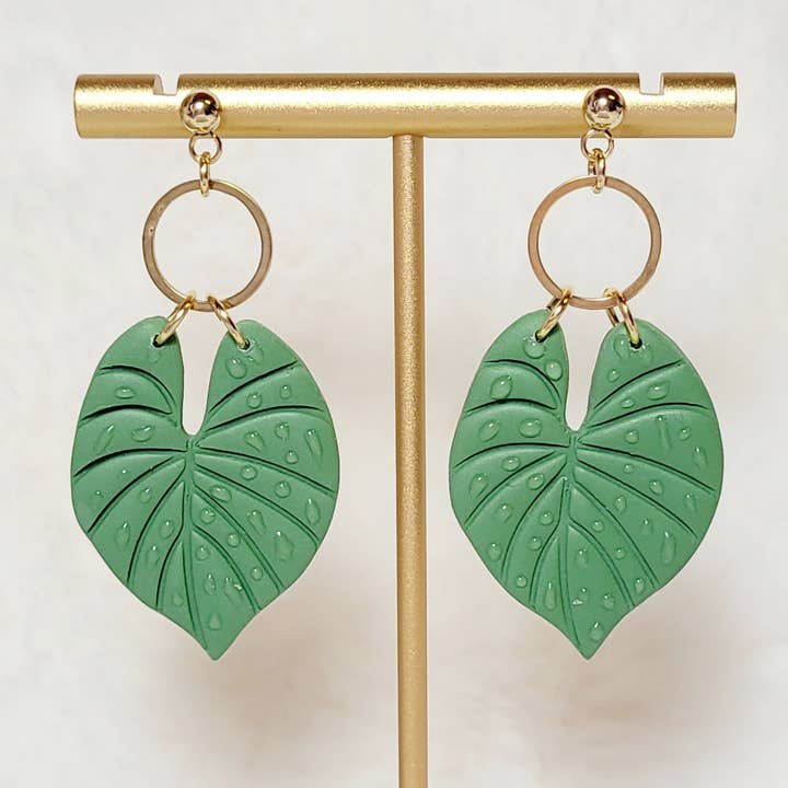 Polymer clay tropical leaves earrings for wholesale by Spiegel Clay