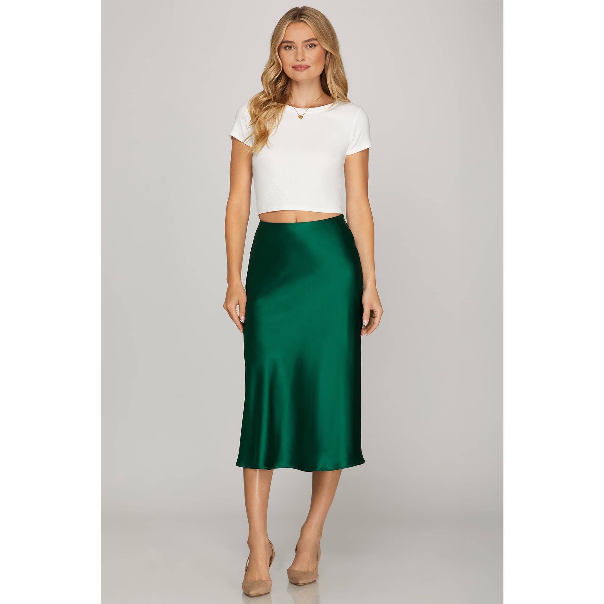 STYLE USA - Wholesale Rok - Dames - SATIJNEN MIDI-ROK MET SCHUINE SNIJLĲN4