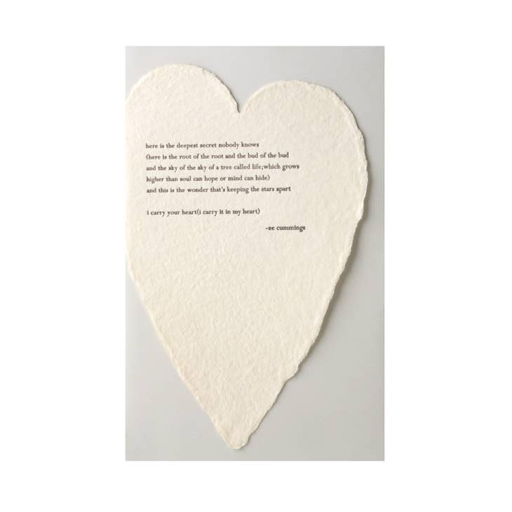 Wholesale Cummings Quote Deckled Heart Handmade Paper Letterpress Card for  your store - Faire