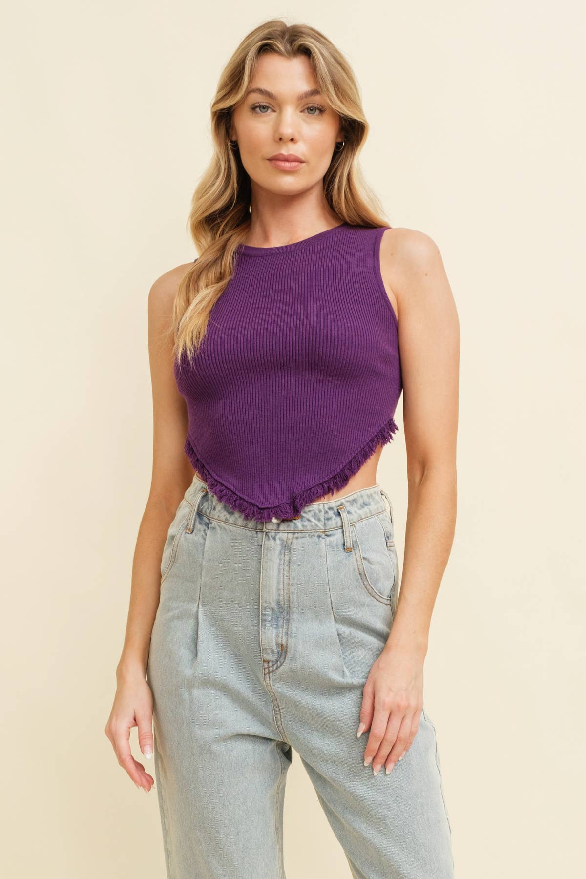 Cloud Ten - Wholesale Tank Top - Women's - CSW9141A - SLEEVELESS TASSLE HEM KNIT TANK9