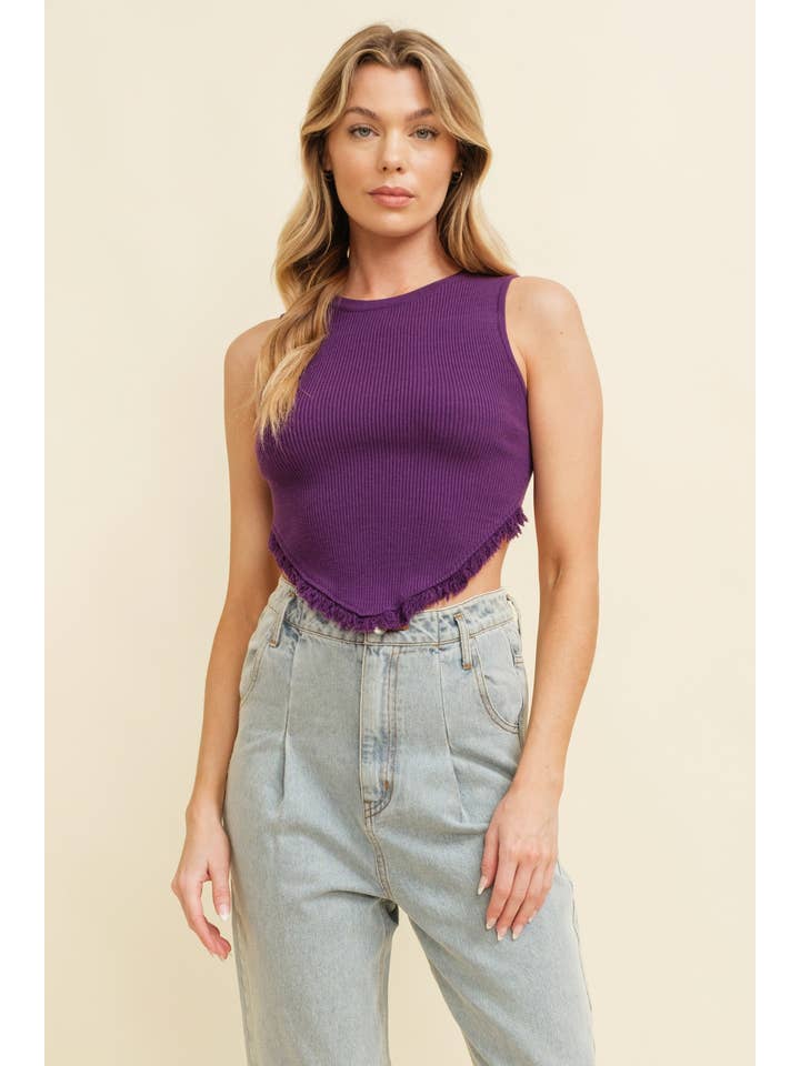 Cloud Ten - Wholesale Tank Top - Women's - CSW9141A - SLEEVELESS TASSLE HEM KNIT TANK9