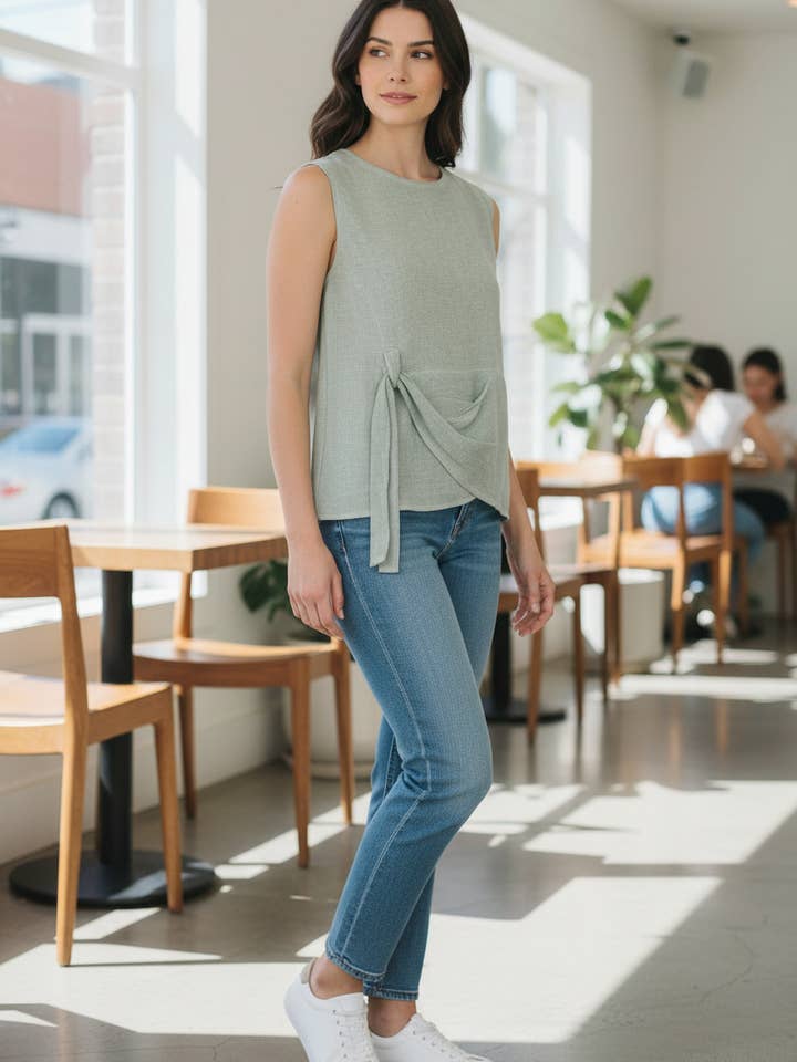 Sleeveless top in linen and cotton LEL-T5684 for wholesale by ORNELLA PARIS