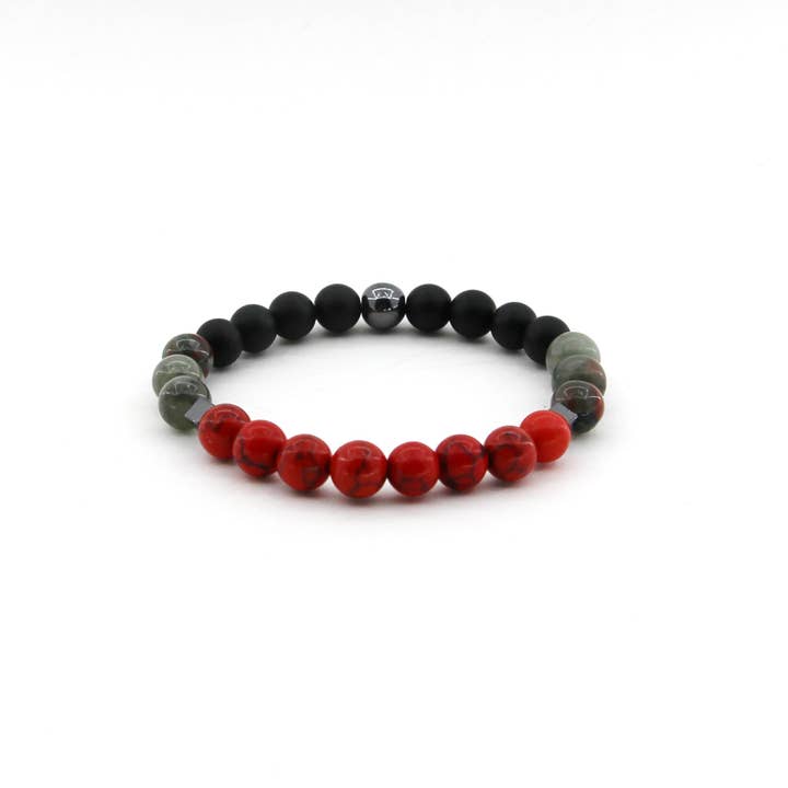 Intuition - Rød Magnesit, Afrikansk Bloodstone, Guld Obsidian, Hæmatit - Gemstone Armbånd for engroshandel hos Omen Bazaar LLC