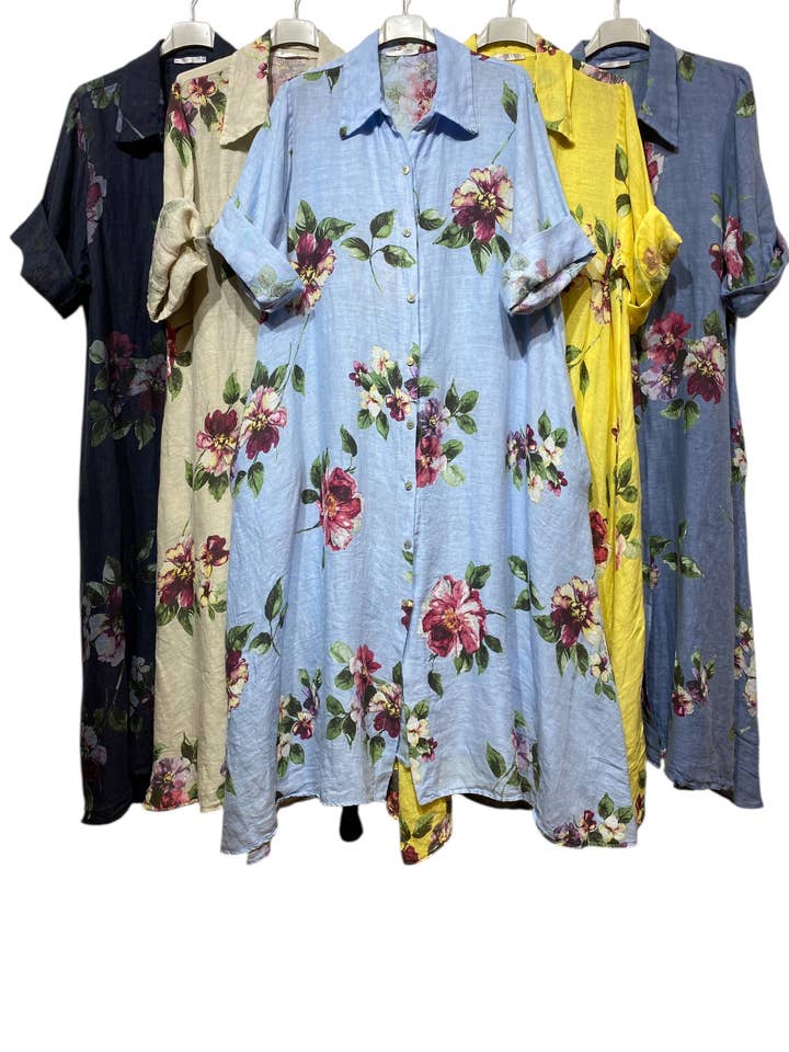 LINEN & COTTON HOUSE - Wholesale Dress - Women's - 8052 E LONG LINEN DRESS WITH POCKETS PATTERN21