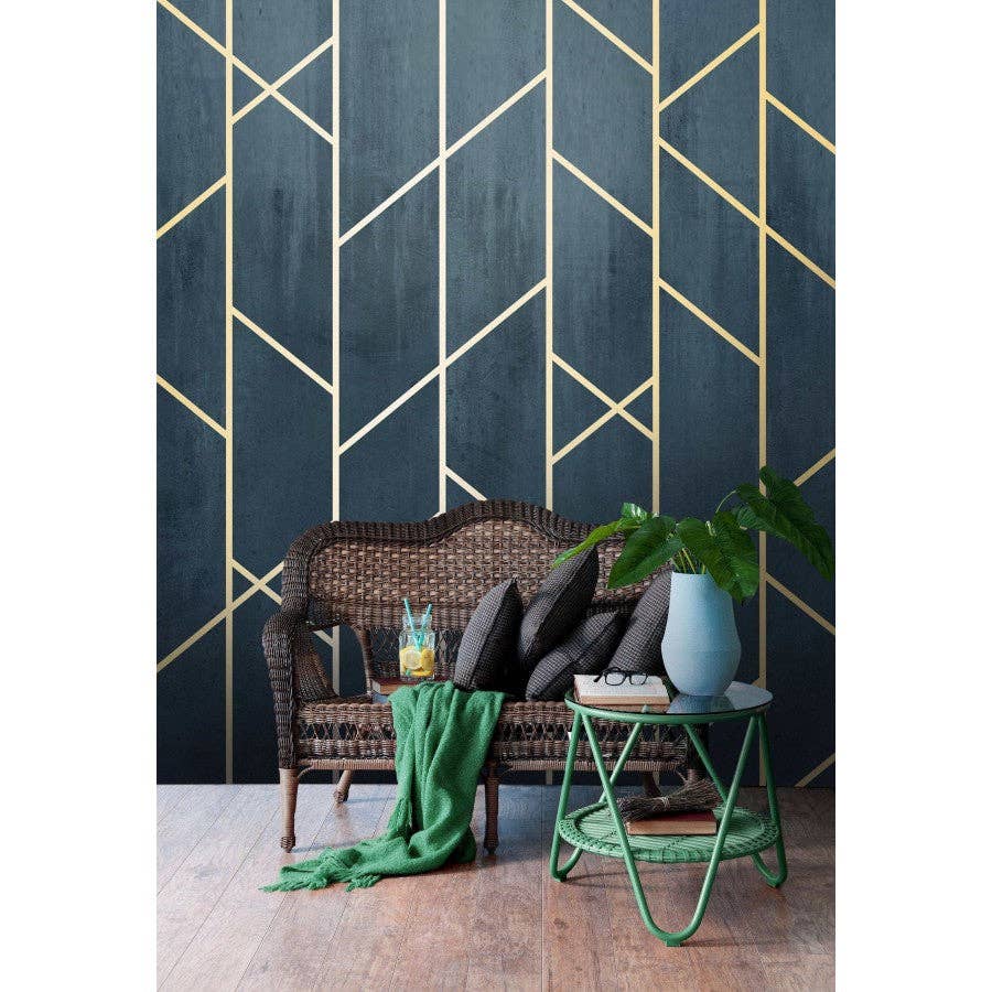 Les Panoramiques - Vente Papier peint - Papier peint géométrique bleu & doré7