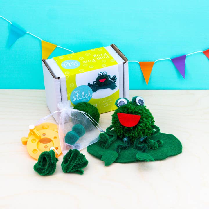Pom Stitch Tassel - Vente Kit de bricolage – enfant - Grenouille | Animal | Amphibien | DIY | Kit de bricolage avec pompons
