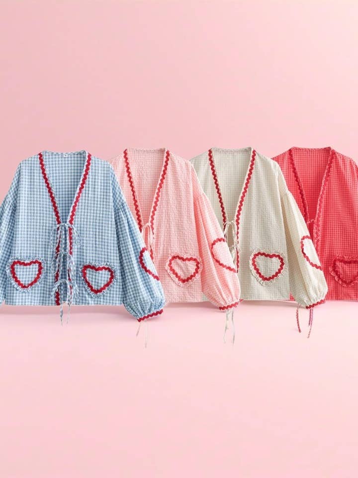 Crosa - Oversized Checkered Love Cardigan - Breezy Summer Cover-Up for wholesale by Funkyrel® Atzbranding Limited