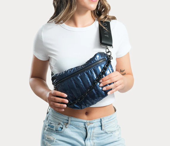 AHDORNED - Wholesale Belt Bag - Women's - Reese Quilted Sling/Waist Bag w/Black Resin Chain & 2" Solid4