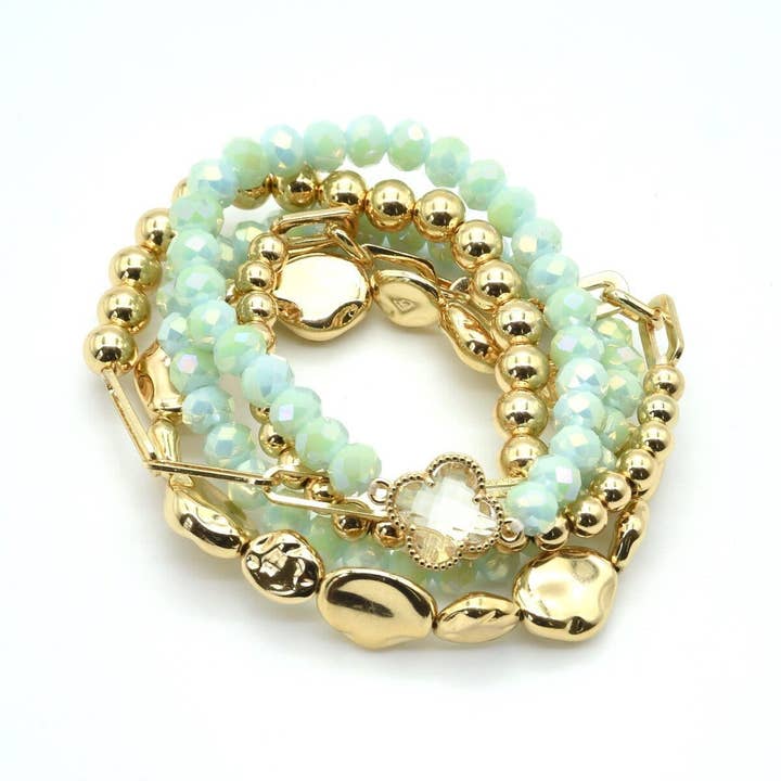 MiMi Wholesale - Wholesale Jewelry Set - Beaded Clover Accent Jewelry Set Bracelet14