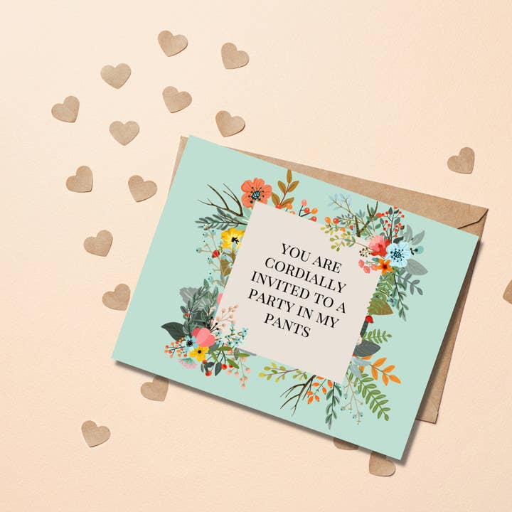 As Told By Ellie - Venta al por mayor Tarjetas de San Valentín - Tarjeta «Estás cordialmente invitado a una fiesta en mis pantalones»