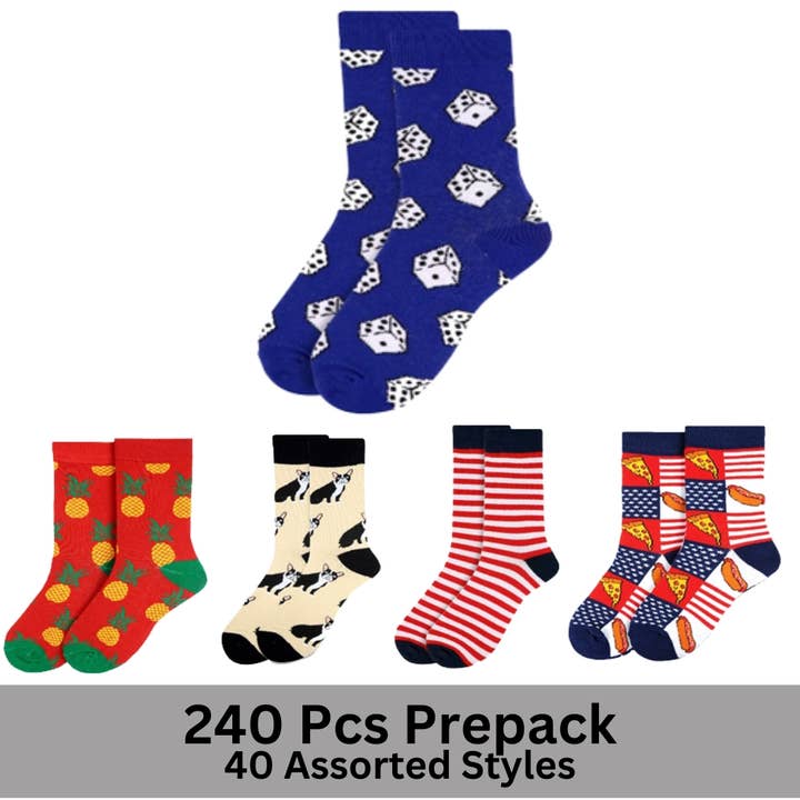 240 Pcs Prepack Assorted Novelty Socks - NVS-240ASST-2 for wholesale by Selini New York