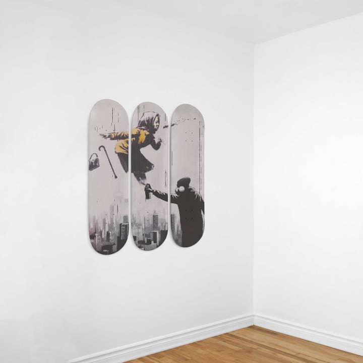 Banksy Sneezing Girl 3 Deck Skateboard Wall Art: Masterpiece,Beautiful Design for wholesale by SkateboardArtsy