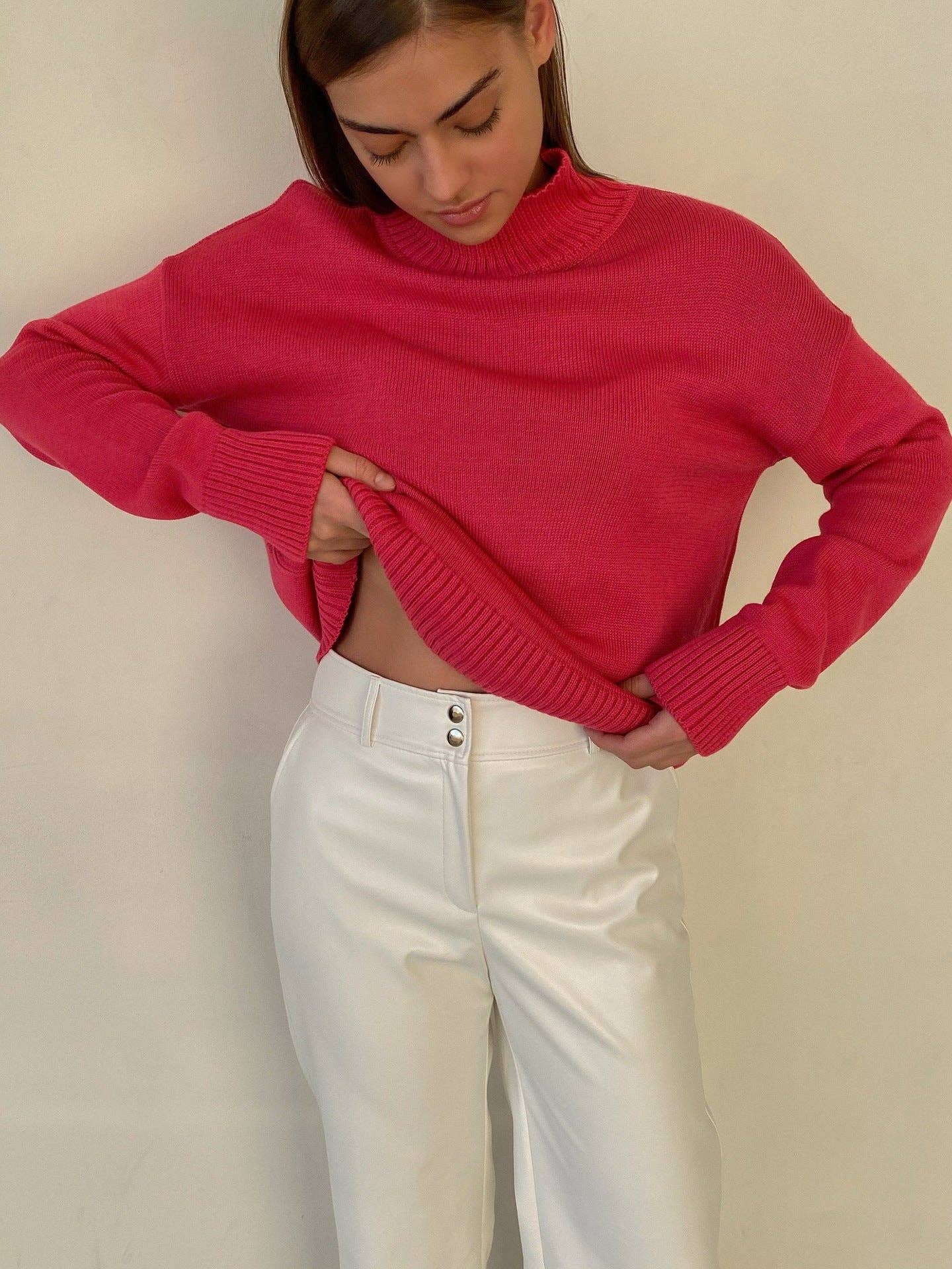 Sweetkama - Wholesale Pullover-trui - Dames - Dames trui met col van effen kleur, gebreid model W00314