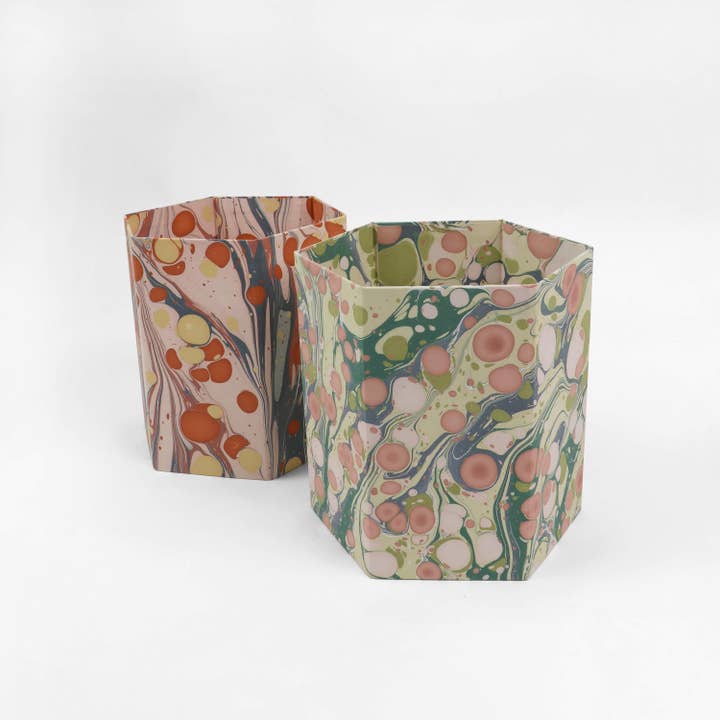 Craft Boat - Wholesale Basket - MARBLED HEXAGON COLLAPSIBLE BASKET - MOSS BUBBLE6