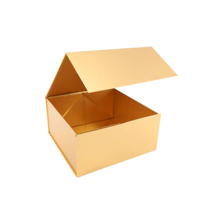 LA Ribbons Wholesale - Vendita all'ingrosso Confezioni regalo - Scatola regalo pieghevole 8" x 8" x 4" con coperchio a patta magnetica quadrata | Oro