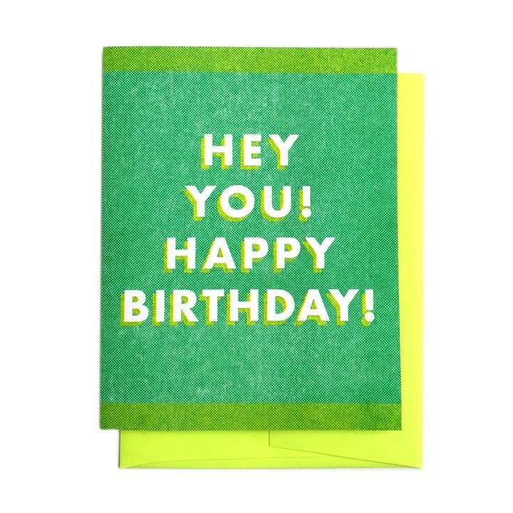 Hey You! Happy Birthday! - Green Risograph Happy Birthday Card for wholesale by Next Chapter Studio