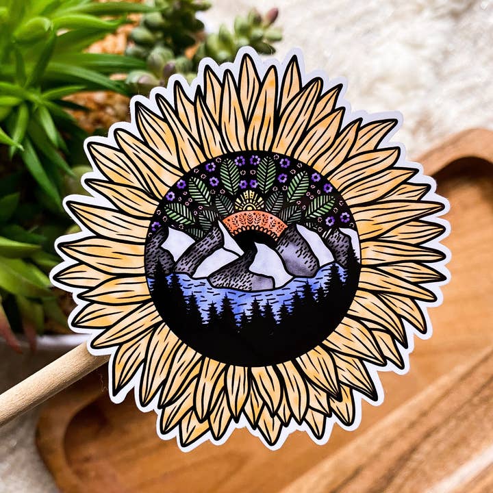 Sunflower aquarel sticker voor wholesale door MaMarie & Co.