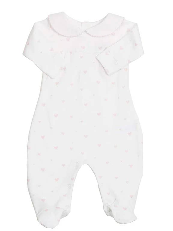 Pyjama en coton Pima blanc avec coeurs roses pour la vente par Patucos