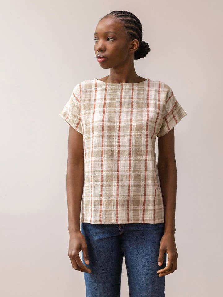 Textured checkered blouse for wholesale by PAN Producto Básico