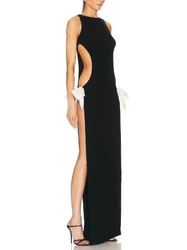 Sanyao Fashion - Wholesale Dress - Women's - SY065 Sultry Bow-Accent Slit Knit Dress - Spring/Summer