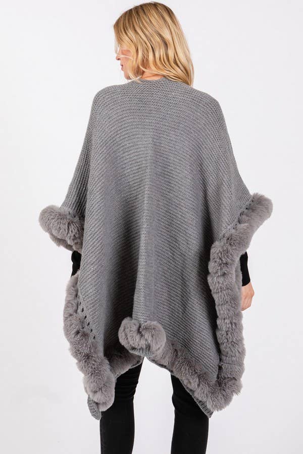 Artini Accessories – wholesale Cape – Women's – Faux Fur Trim Winter Cape Cardigan4