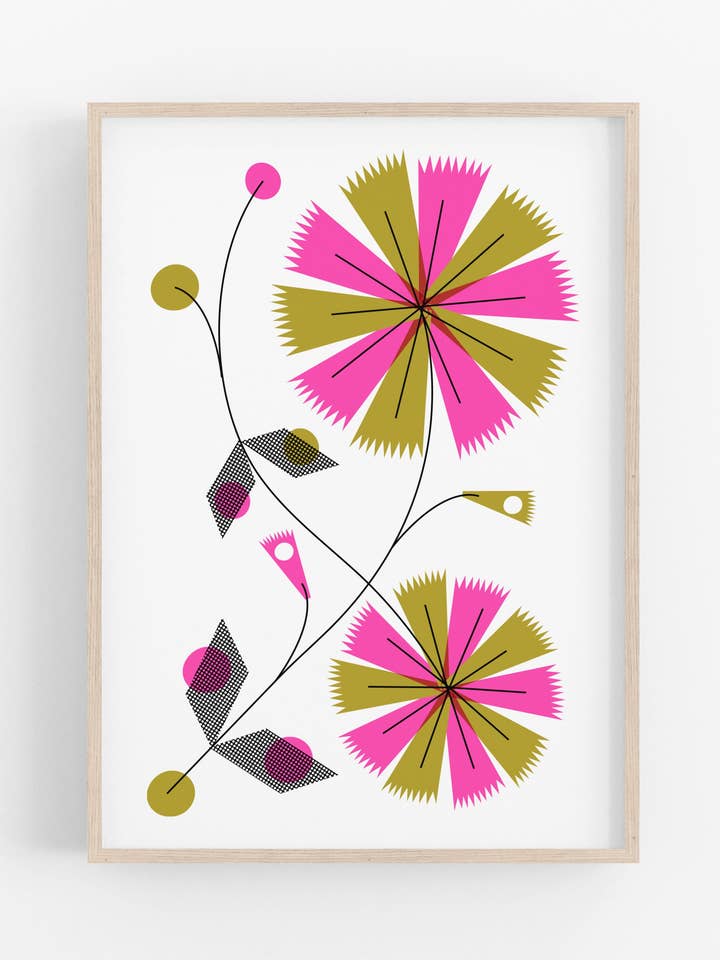 Flor Geo Rosa • Impresión Risográfica Moderna para venta al por mayor de Mezzaluna Studio