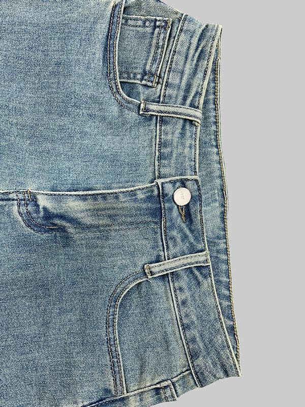 BLUE Flared Pants Floral Printed High-Waisted Pockets Jean Pants Bottoms for wholesale on Faire9