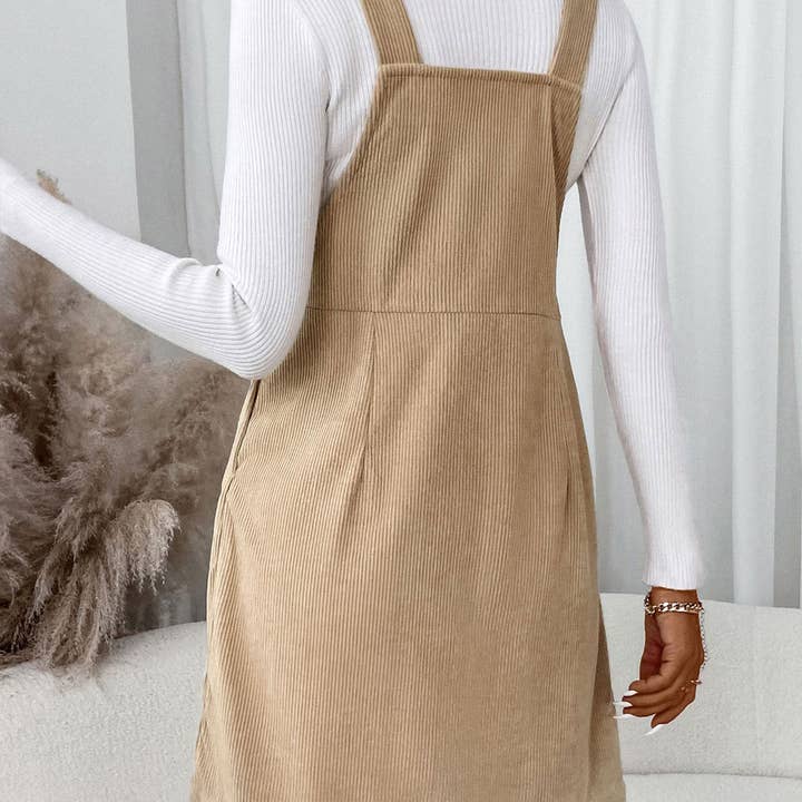 Suhkasana - Wholesale Overalls - Women's - Corduroy Overall Pinafore Dress with Pockets for Women16